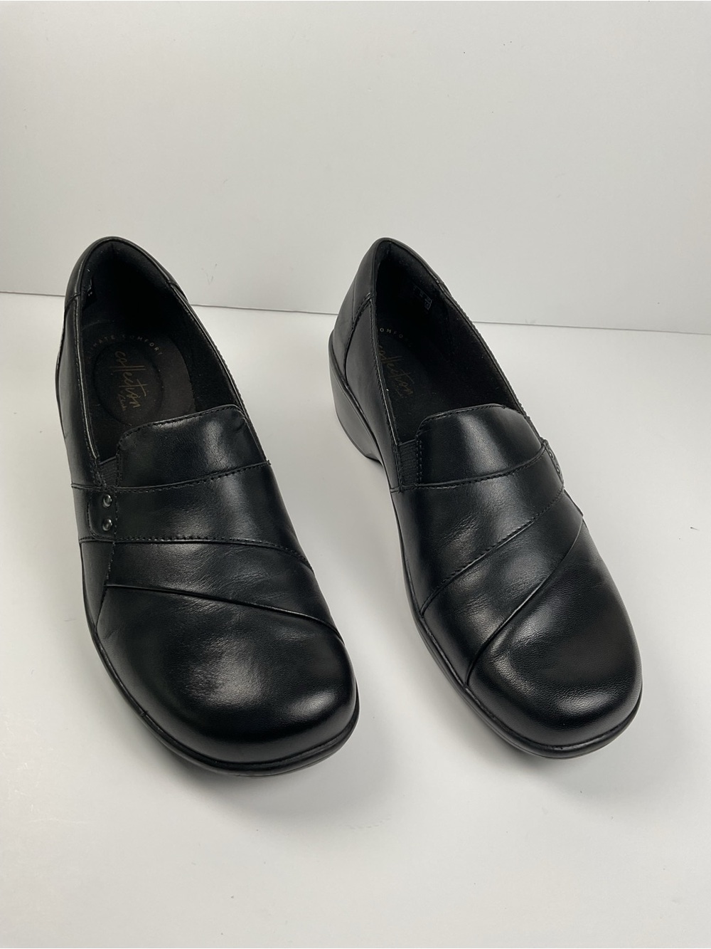 Clarks Black Leather Comfort Slip On Work Office Casual Shoes Women 9 - Picture 2 of 10